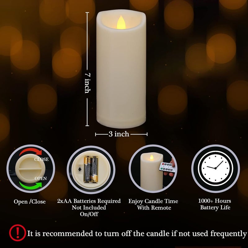 7LinRay Store Outdoor Waterproof Flameless Candles with Remote and Timers, 1000 Hours Long Battery Operated LED Pillar Candles, Electric Fake Candles, Ivory Plastic, D3 X H7, 1 Pack - Image 2